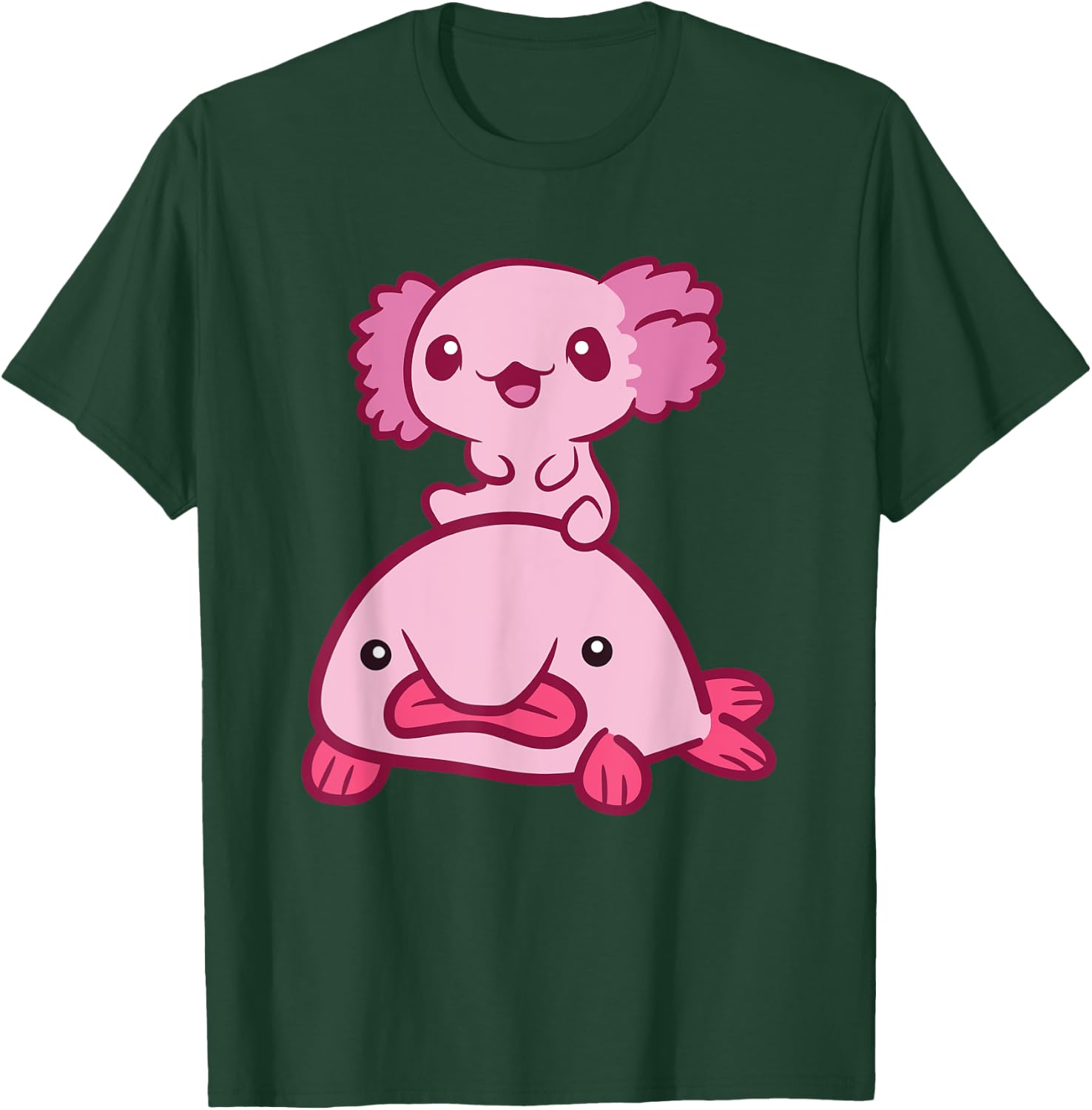 Kawaii Axolotl Riding A Blobfish Cute Axolotl T-Shirt - T-Shirt | Forest