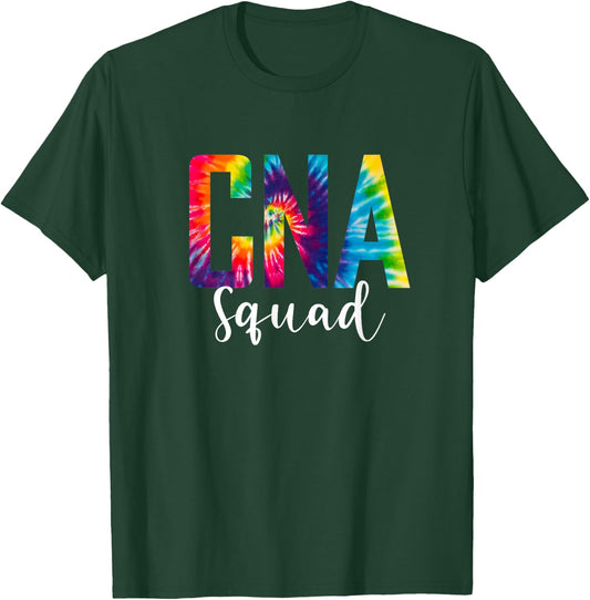 CNA Squad Tie Dye Vibrant Certified Nursing Assistant T-Shirt - T-Shirt | Forest