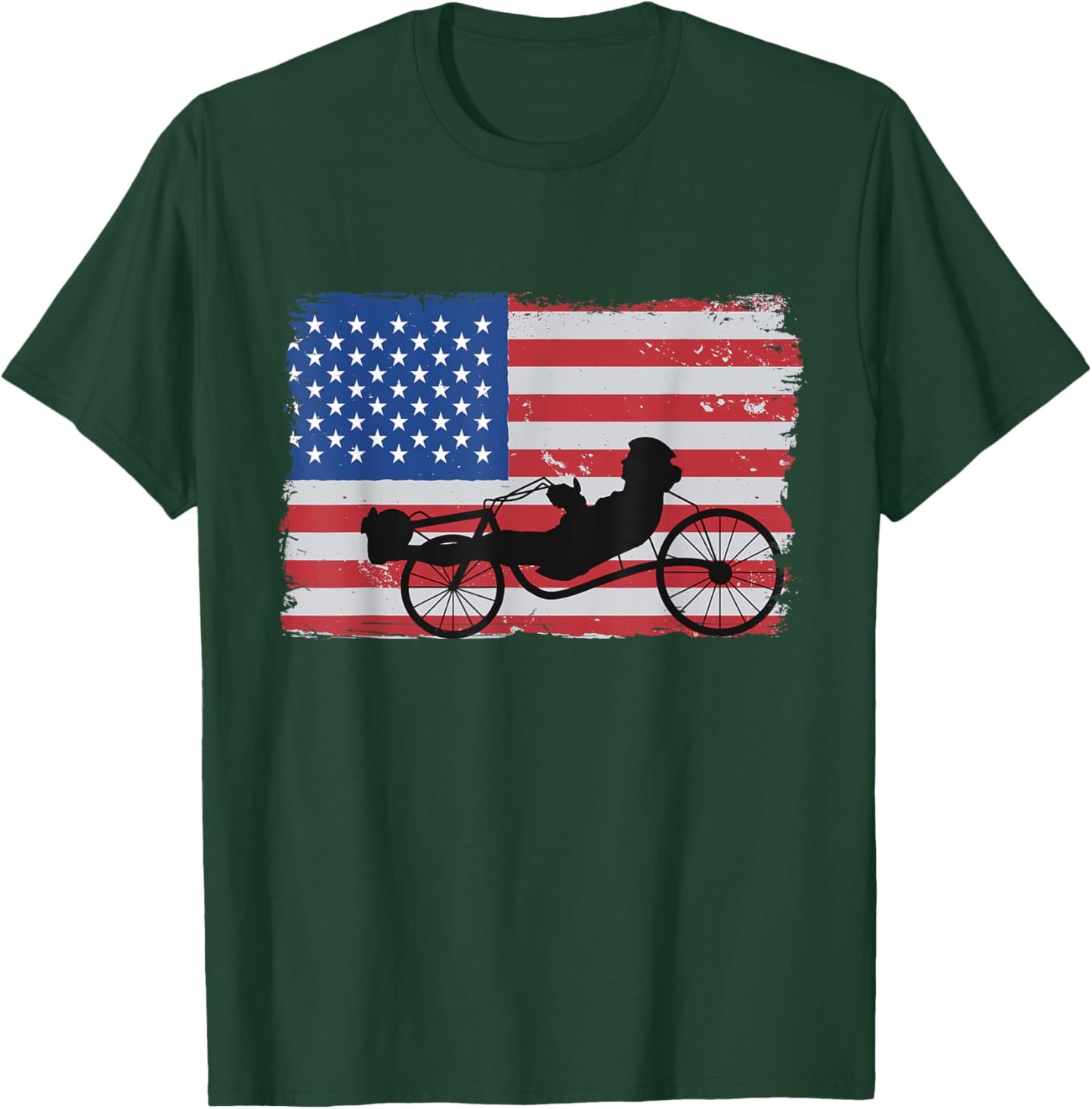 US American Flag 4th Of July Cyclist Recumbent Bicycle Women Men T-Shirt - T-Shirt | Forest