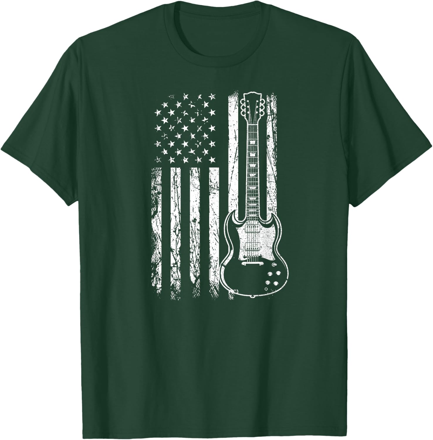 Patriotic SG Type Guitar Player American Flag Guitarist USA Women Men T-Shirt - T-Shirt | Forest