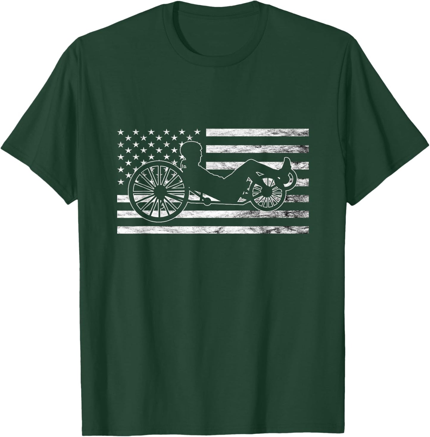 Recumbent Bike Vintage American Flag Triker Recumbent Trike T-Shirt - T-Shirt | Forest