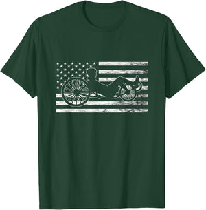 Recumbent Bike Vintage American Flag Triker Recumbent Trike T-Shirt - T-Shirt | Forest