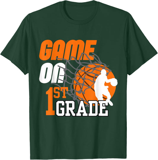 Boys Game On 1st Grade Basketball Back To School Teacher Kid T-Shirt - T-Shirt | Forest