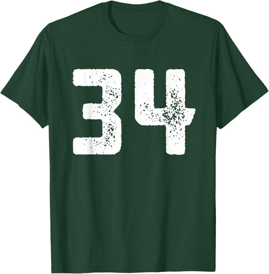 Number 34 Years Anniversary Sports Team Player T-Shirt - T-Shirt | Forest