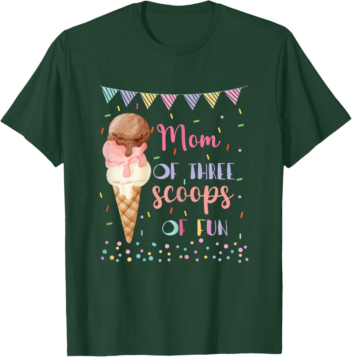 Mom Mommy Ice Cream Third Birthday Three Scoops Of Fun T-Shirt - T-Shirt | Forest