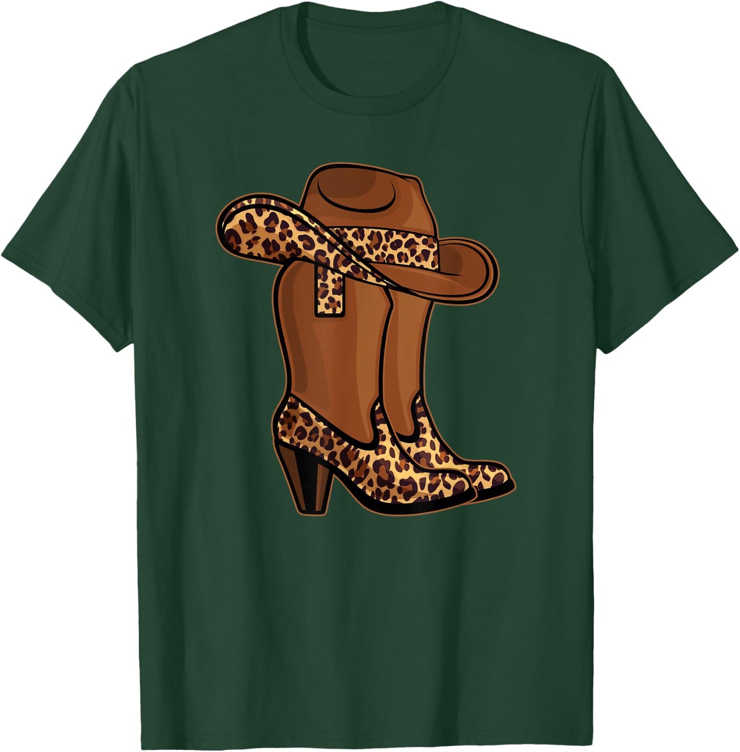 Cowgirl Boots and Hat leopard print T-Shirt - T-Shirt | Forest