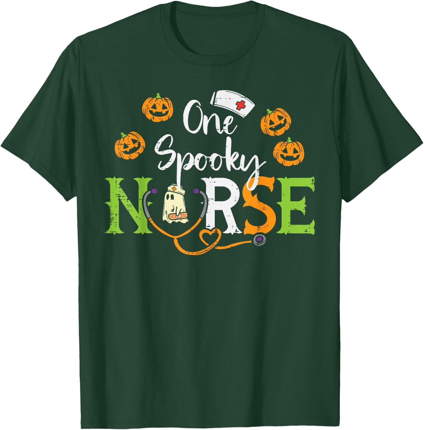 One Spooky Nurse Ghost Stethoscope Halloween Costume Nursing T-Shirt - T-Shirt | Forest
