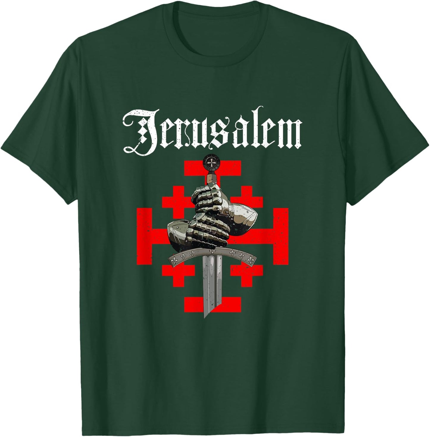 Jerusalem Kingdom Cross Knight Templar Glove And Sword T-Shirt - T-Shirt | Forest