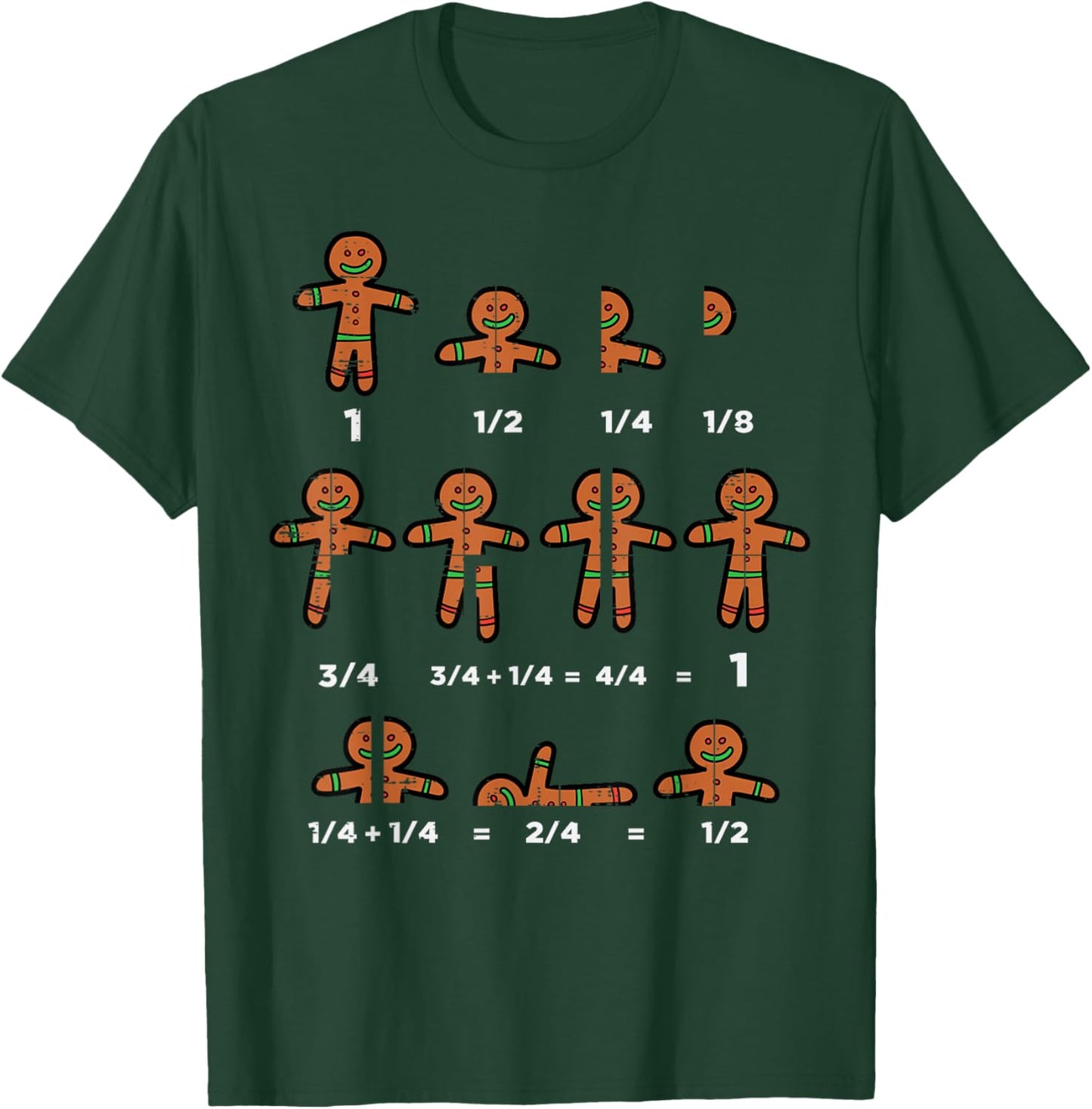Christmas Gingerbread Fraction Cute Xmas Cookie Math Teacher T-Shirt - T-Shirt | Forest