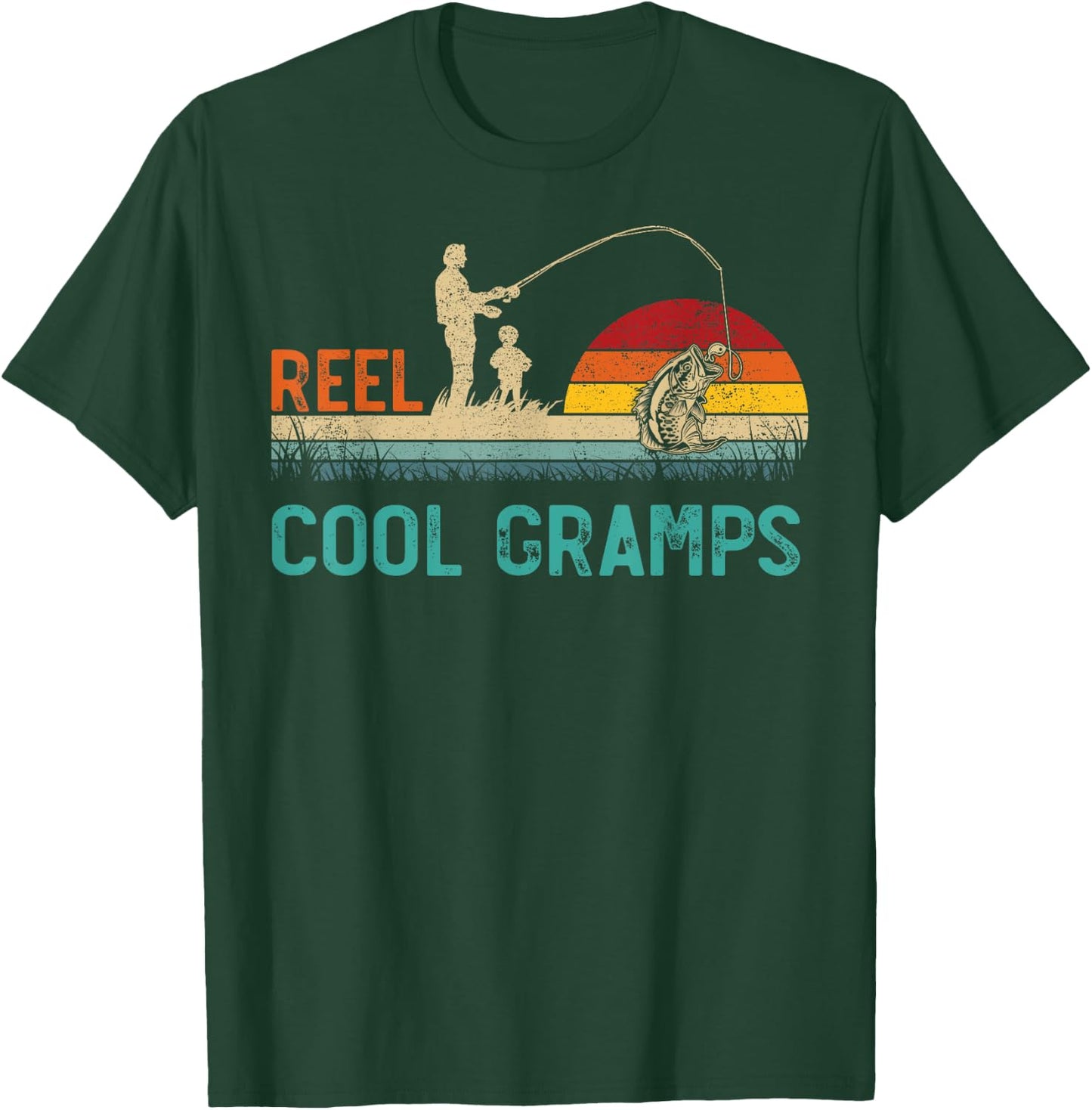 Reel Cool Gramps Vintage Retro Fishing Father's Day T-Shirt - T-Shirt | Forest