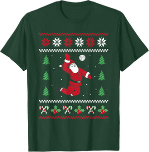 Volleyball Xmas Ugly Christmas Santa Christmas Volleyball T-Shirt - T-Shirt | Forest