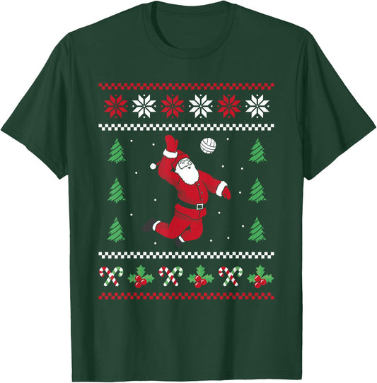 Volleyball Xmas Ugly Christmas Santa Christmas Volleyball T-Shirt - T-Shirt | Forest