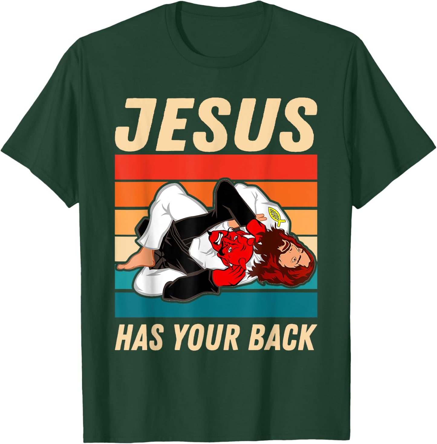 Jiu Jitsu Shirt Jesus Has Your Back BJJ MMA Jujitsu T-Shirt - T-Shirt | Forest
