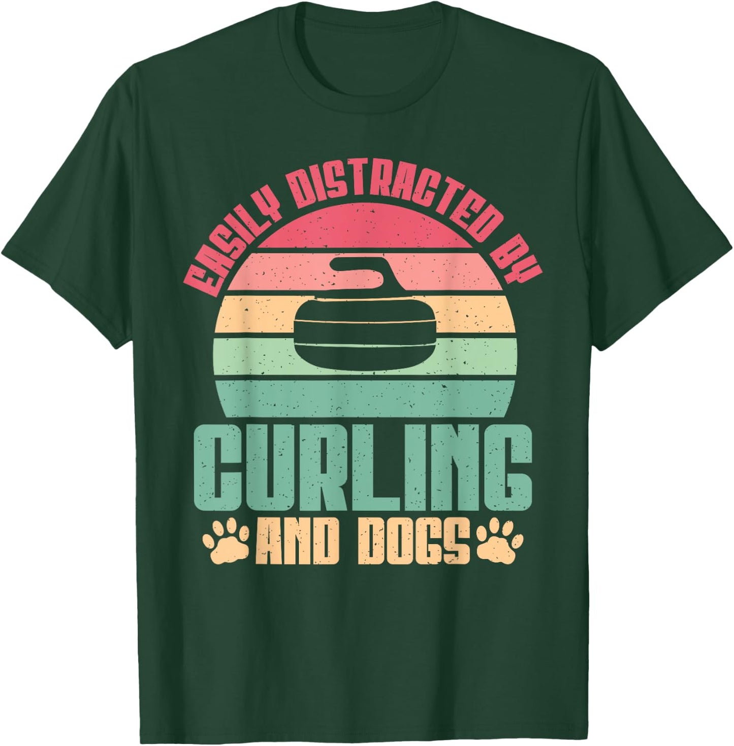 Easily distracted by Curling and Dogs Lover Curling T-Shirt - T-Shirt | Forest