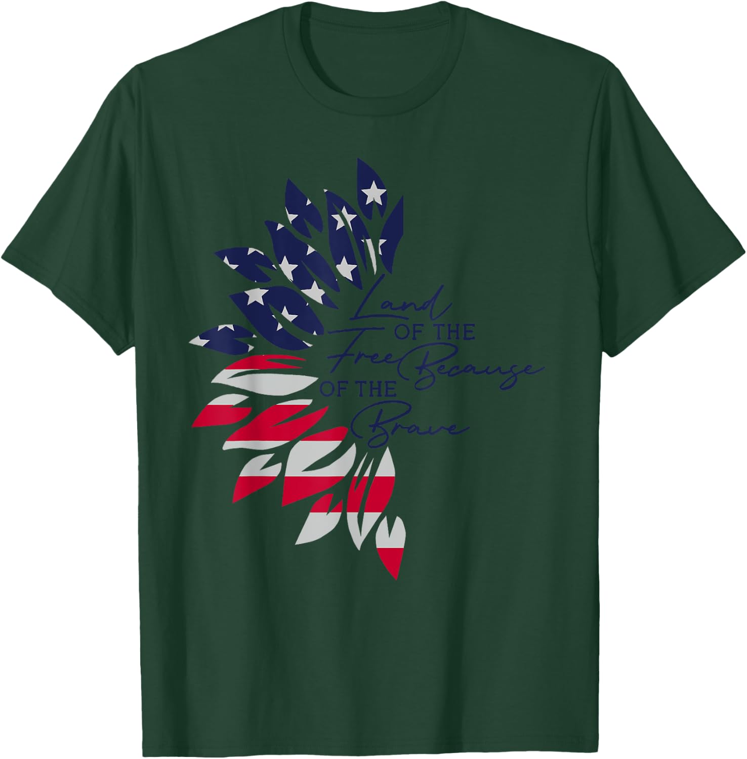 Land Of The Free Because Of The Brave Sunflower America Flag T-Shirt - T-Shirt | Forest