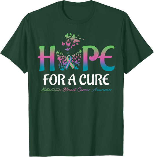 Hope For A Cure Butterfly Metastatic Breast Cancer Awareness T-Shirt - T-Shirt | Forest