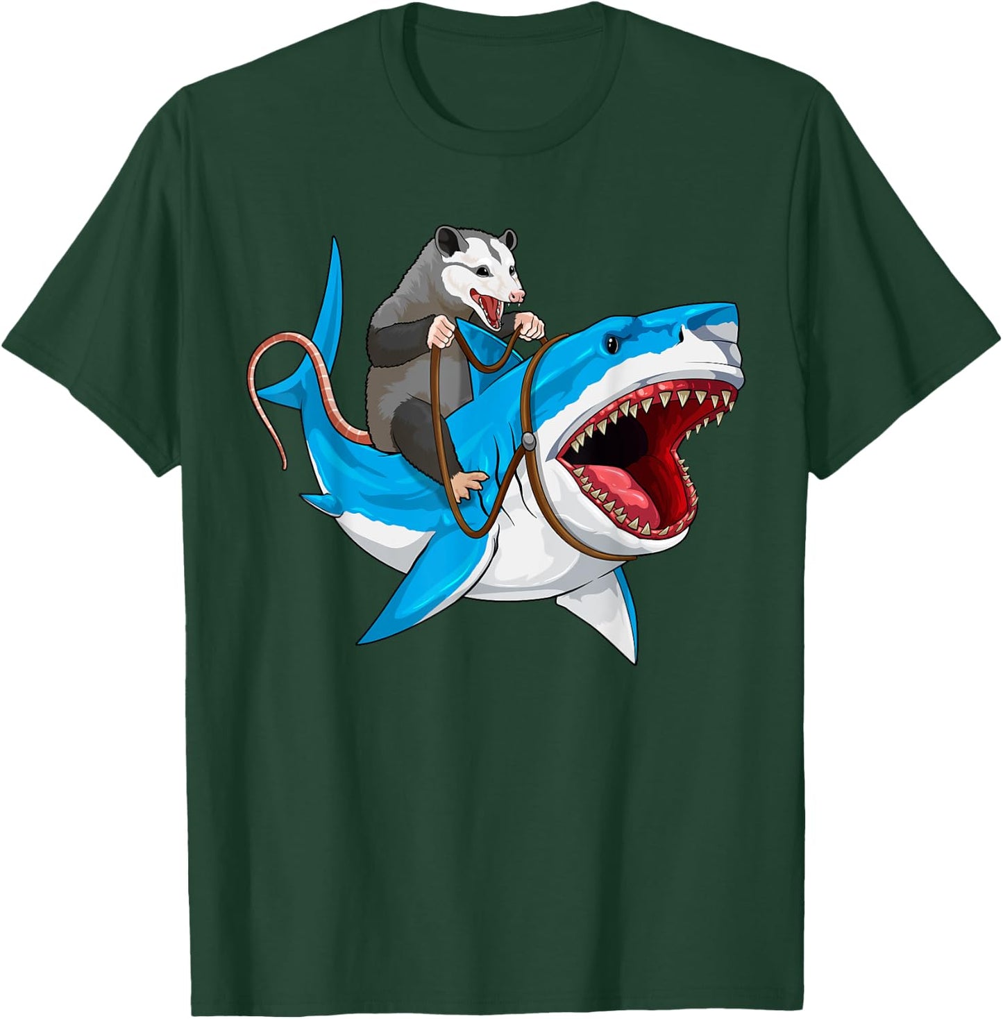 Funny Opossum Riding Shark Possum Trash Marsupial Mashup T-Shirt - T-Shirt | Forest