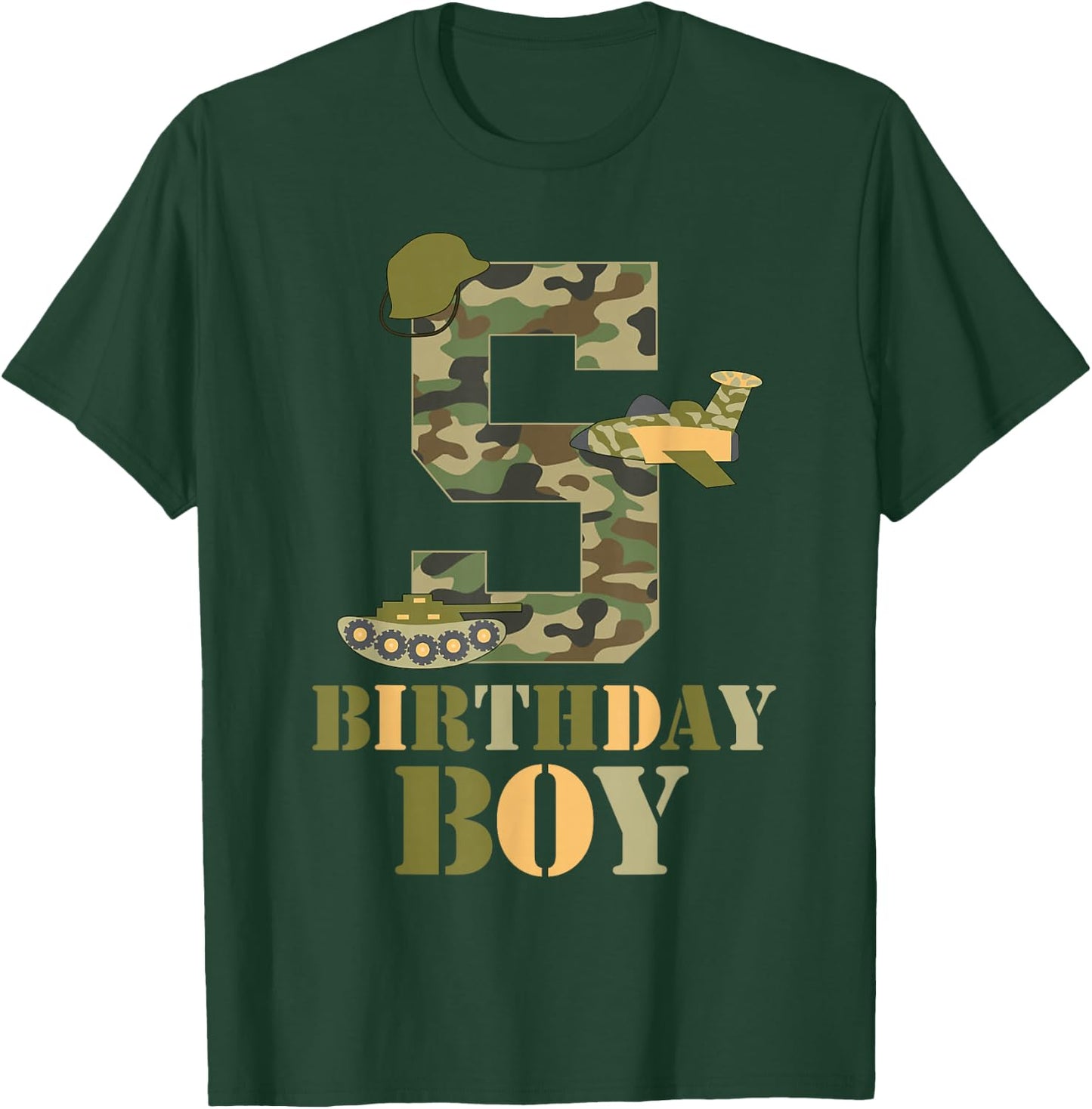 5th Birthday Military Themed Camo Boys 5 Years Old Soldier T-Shirt - T-Shirt | Forest