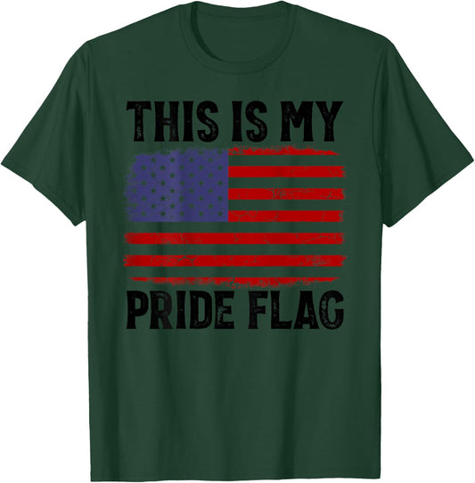 This Is My Pride Flag US Flag, 4th Of July Patriotic On Back T-Shirt - T-Shirt | Forest
