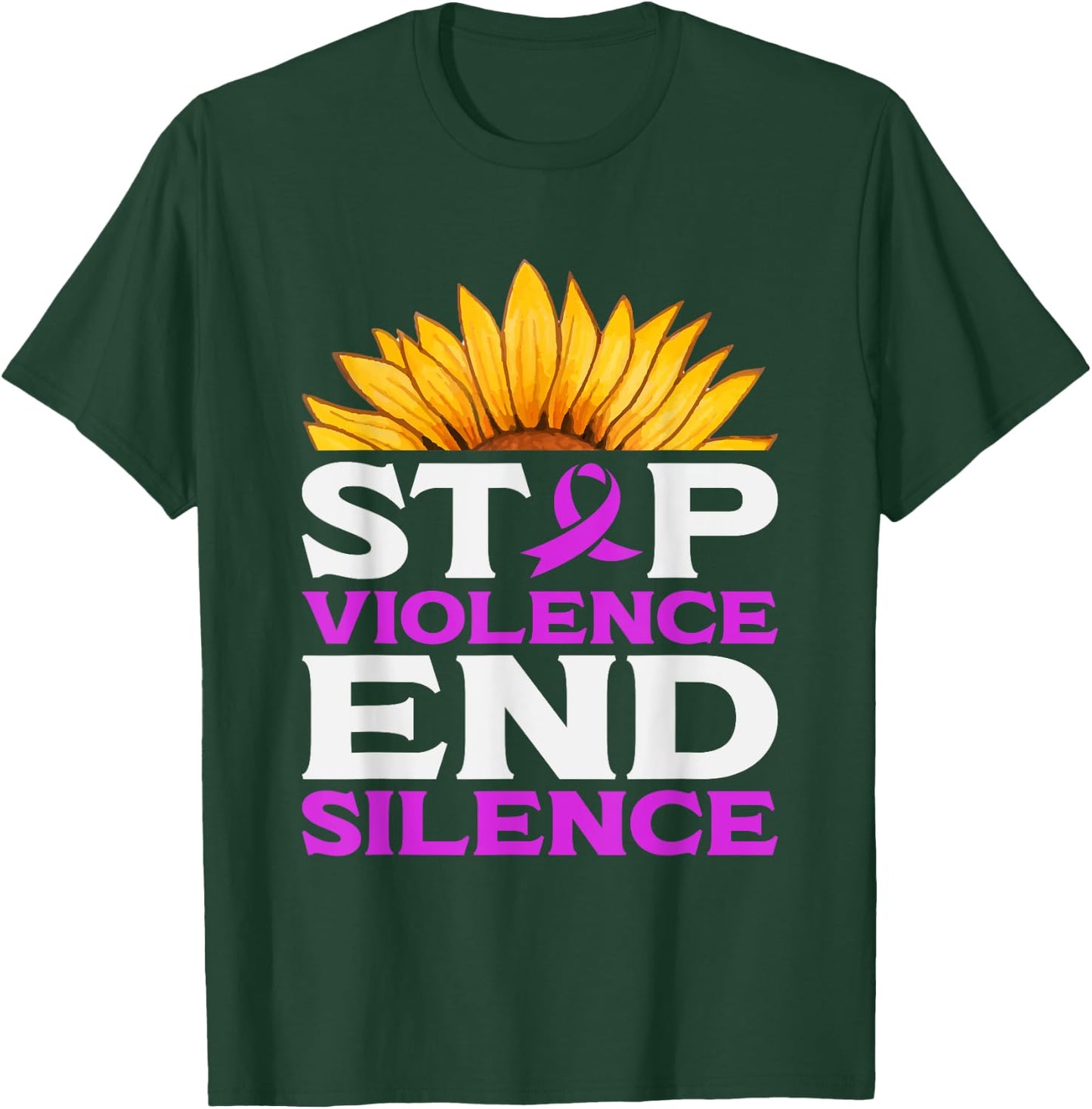 Stop Violence End Silence | Domestic Violence Awareness T-Shirt - T-Shirt | Forest