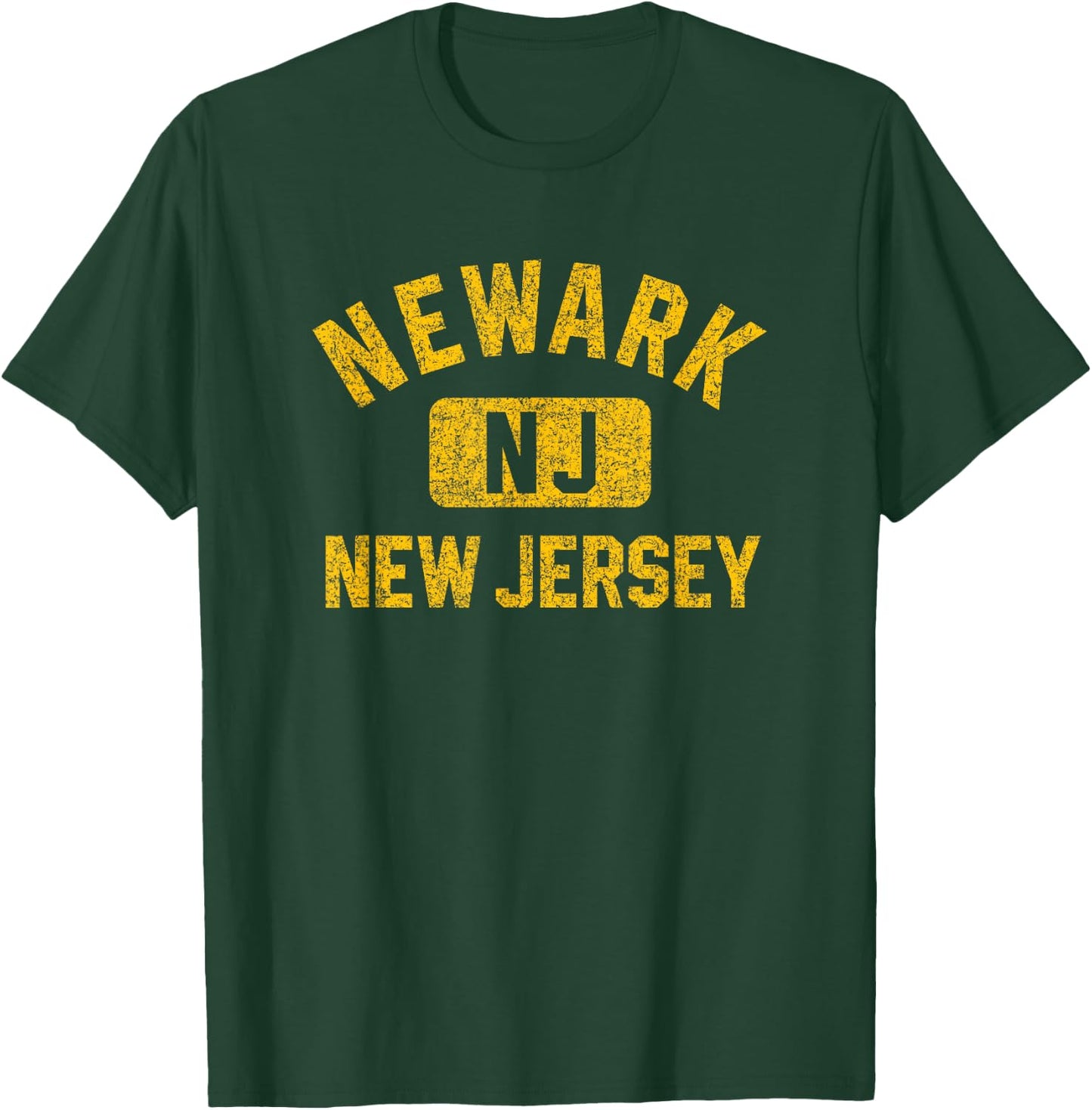 Newark New Jersey Gym Style Distressed Amber Print T-Shirt - T-Shirt | Forest
