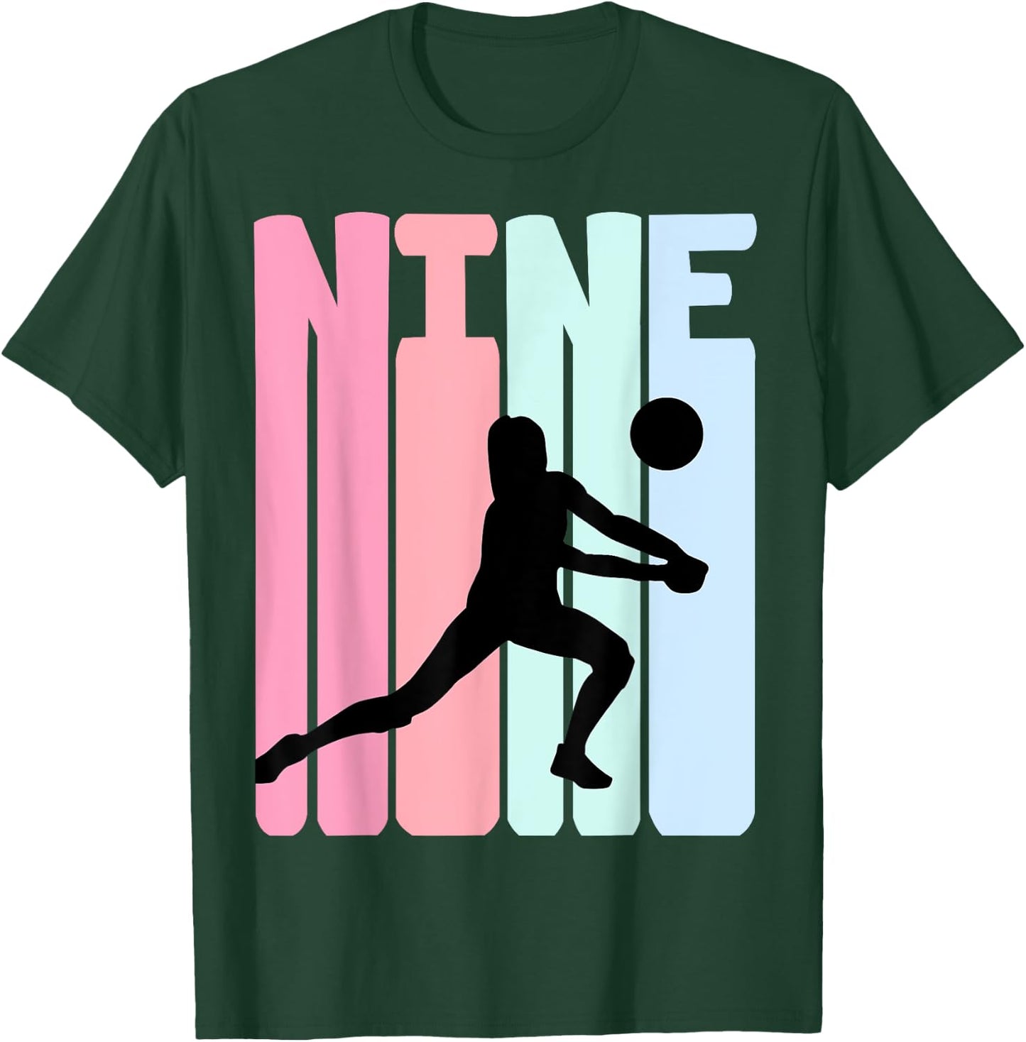 9th Birthday Retro Volleyball Girl Player 9 Years Old Kids T-Shirt - T-Shirt | Forest