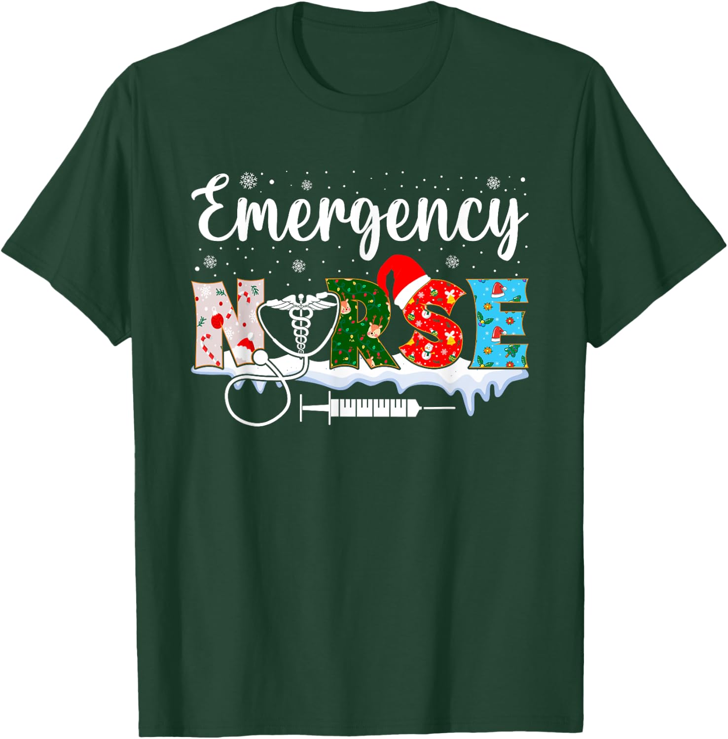 Emergency Nurse Christmas ER Nursing Practitioner Xmas Nurse T-Shirt - T-Shirt | Forest