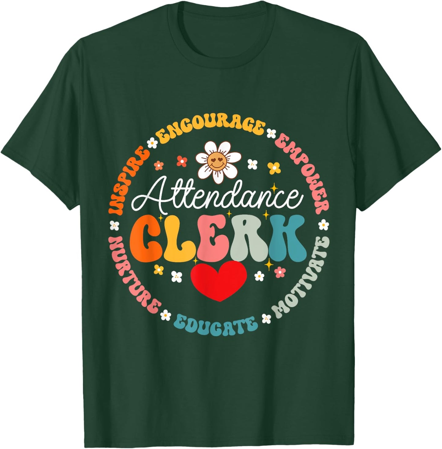Groovy Attendance Clerk Back to School Appreciation Week T-Shirt - T-Shirt | Forest