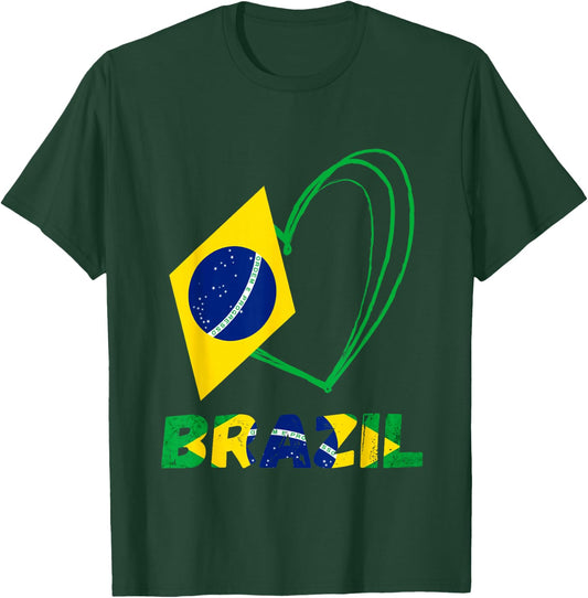 Love Brasilian Heart Brazil Flag Brazilian Roots Brasileiro T-Shirt - T-Shirt | Forest