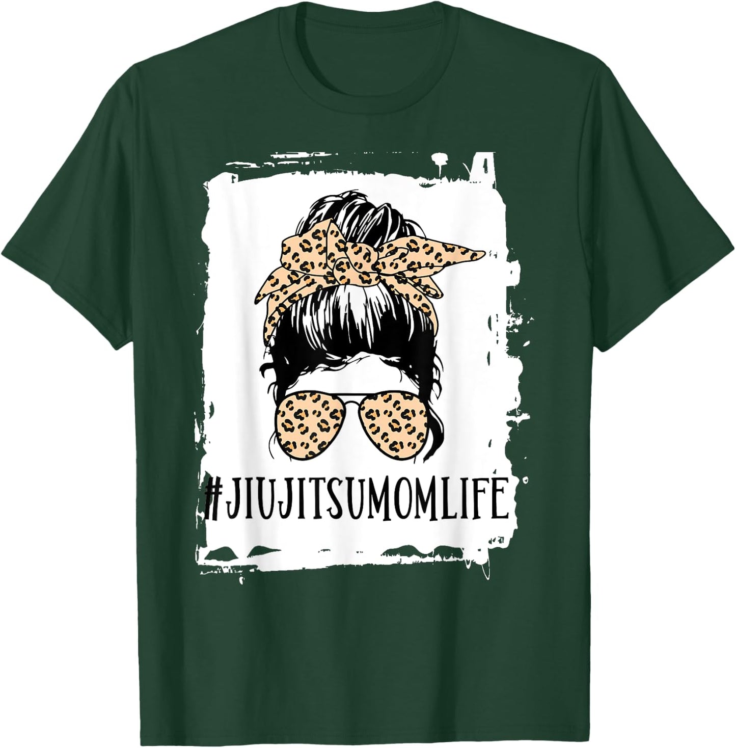 BJJ Jiu Jitsu Mom Life Messy Bun Leopard T-Shirt - T-Shirt | Forest