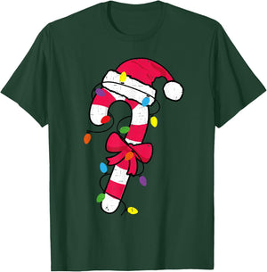 Cute Christmas Candy Cane Santa Hat and Christmas Lights T-Shirt - T-Shirt | Forest