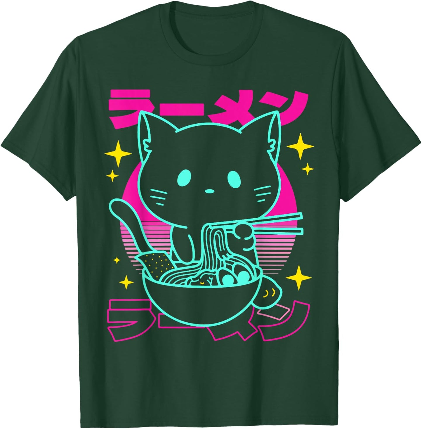 Anime Ramen Cat Retro Japanese Noodles Aesthetic Kawaii cat T-Shirt - T-Shirt | Forest