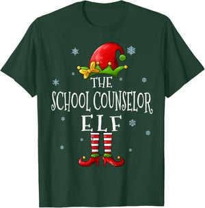 The School Counselor Elf Squad Funny Xmas Matching Christmas T-Shirt - T-Shirt | Forest