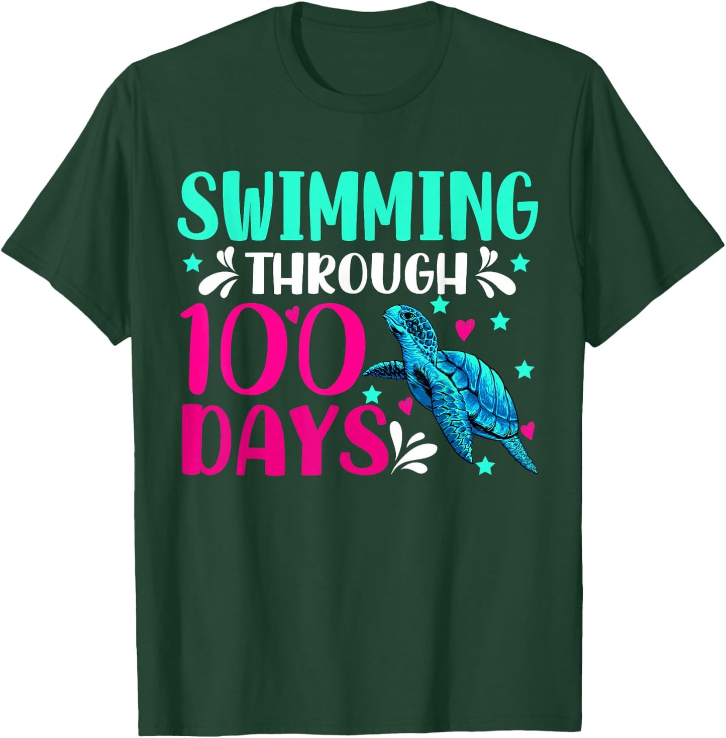 Swimming Through 100 Days Of School Turtle Lovers Teachers T-Shirt - T-Shirt | Forest