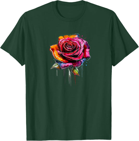 Rose, Flowers, Colors, Graffiti, Street Art, Melting, Spray T-Shirt - T-Shirt | Forest