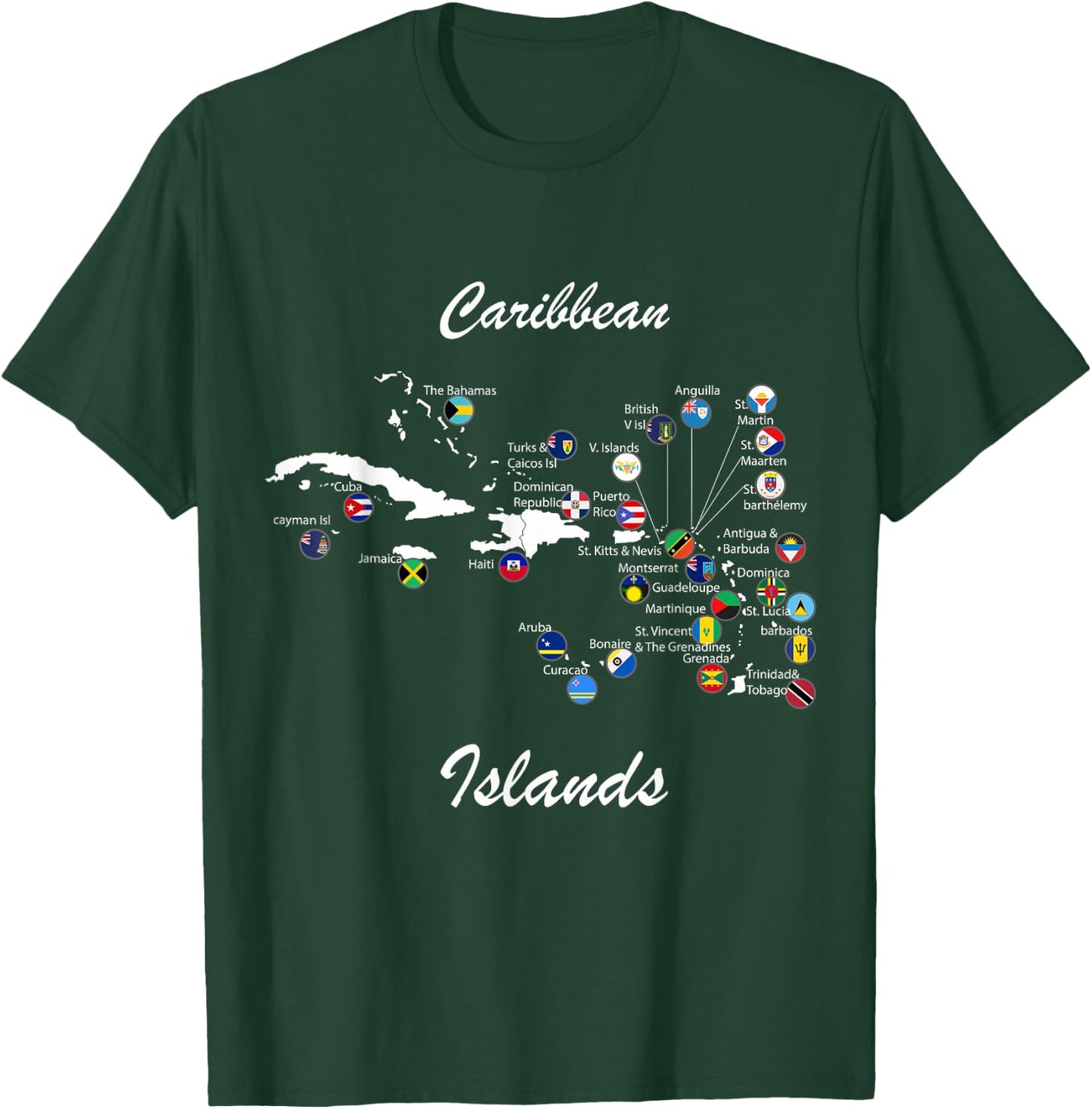 Caribbean islands Flags and map, Caribbean sea vacations T-Shirt - T-Shirt | Forest