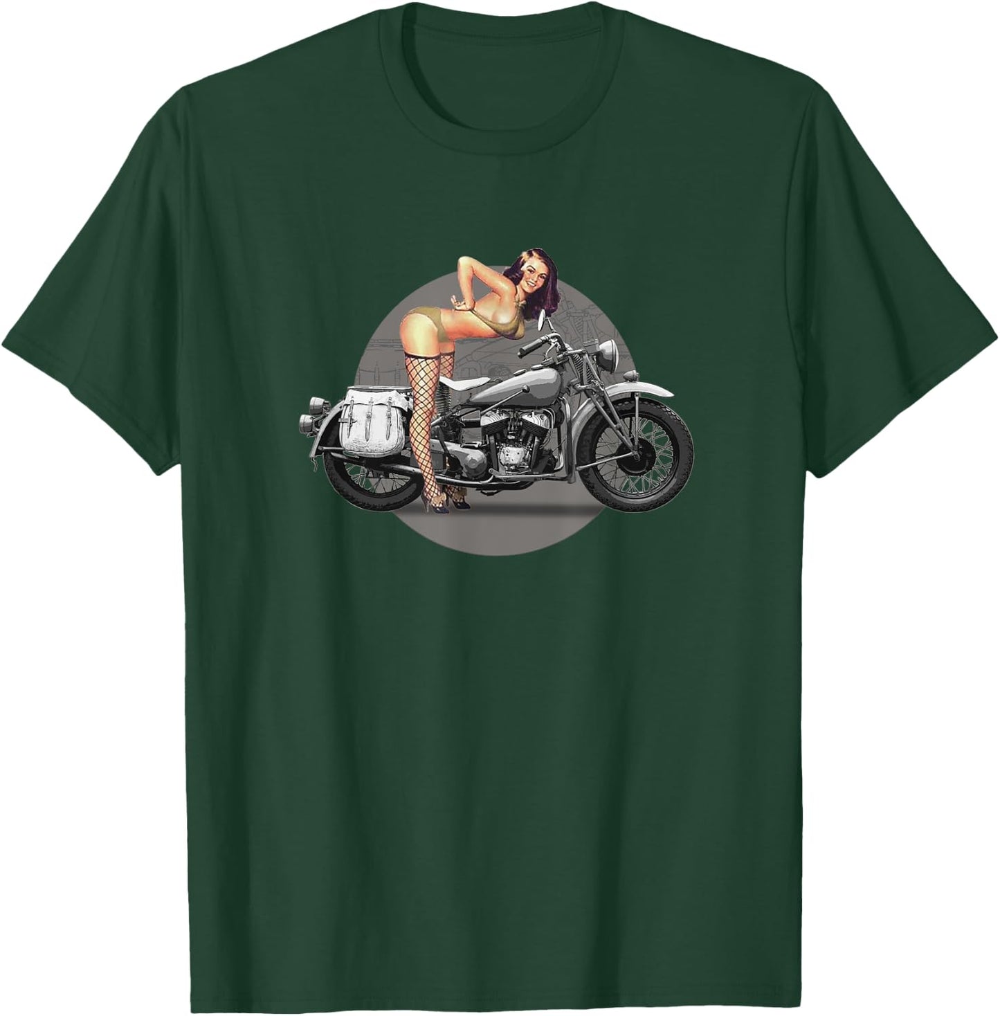 Pin-up Girl Classic Motorcycle Retro WW2 T-Shirt - T-Shirt | Forest