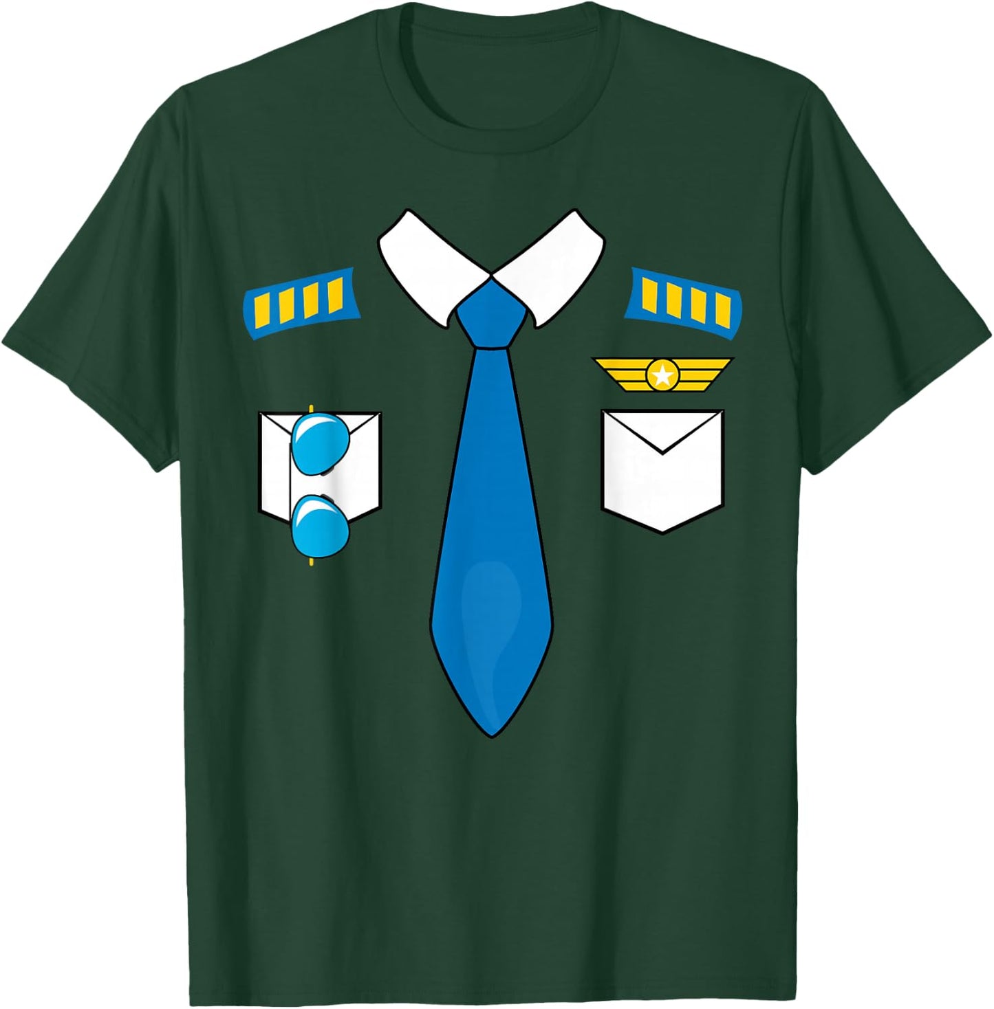 Pilot Uniform Costume Airplane Aviator Aviation Halloween T-Shirt - T-Shirt | Forest