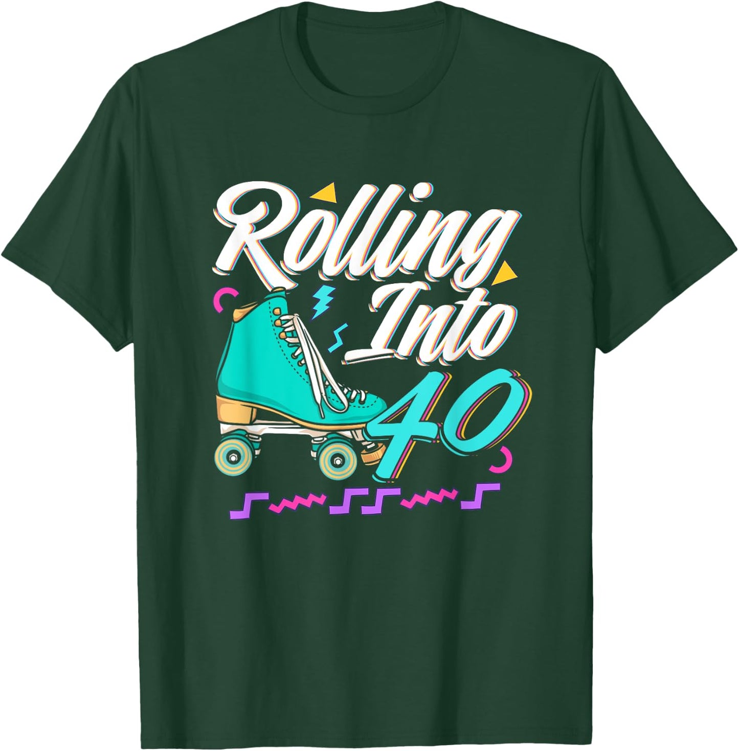 Rolling Into 40 Birthday Roller Skater Retro Roller Skating T-Shirt - T-Shirt | Forest