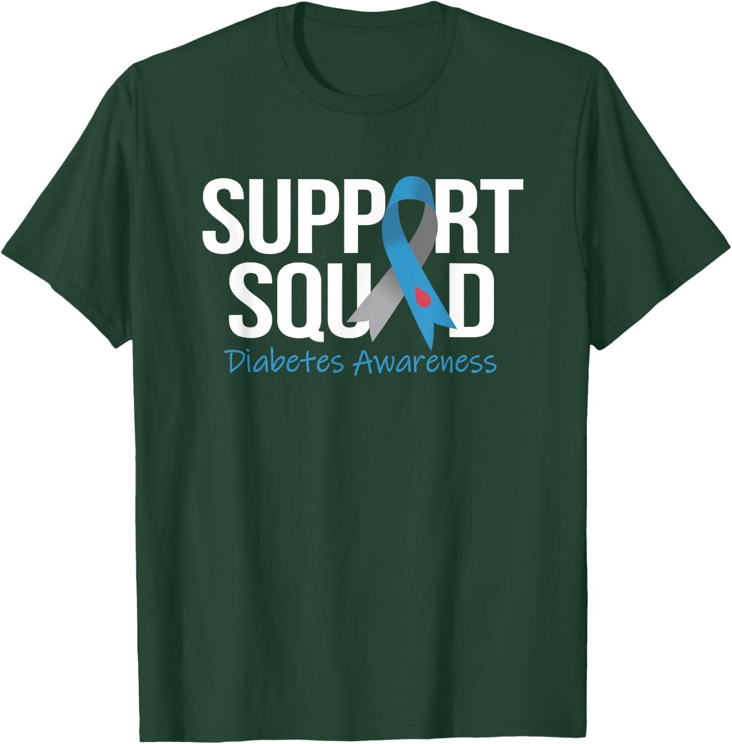 Support Squad Diabetes Awareness Month Blue Gray Ribbon T-Shirt - T-Shirt | Forest