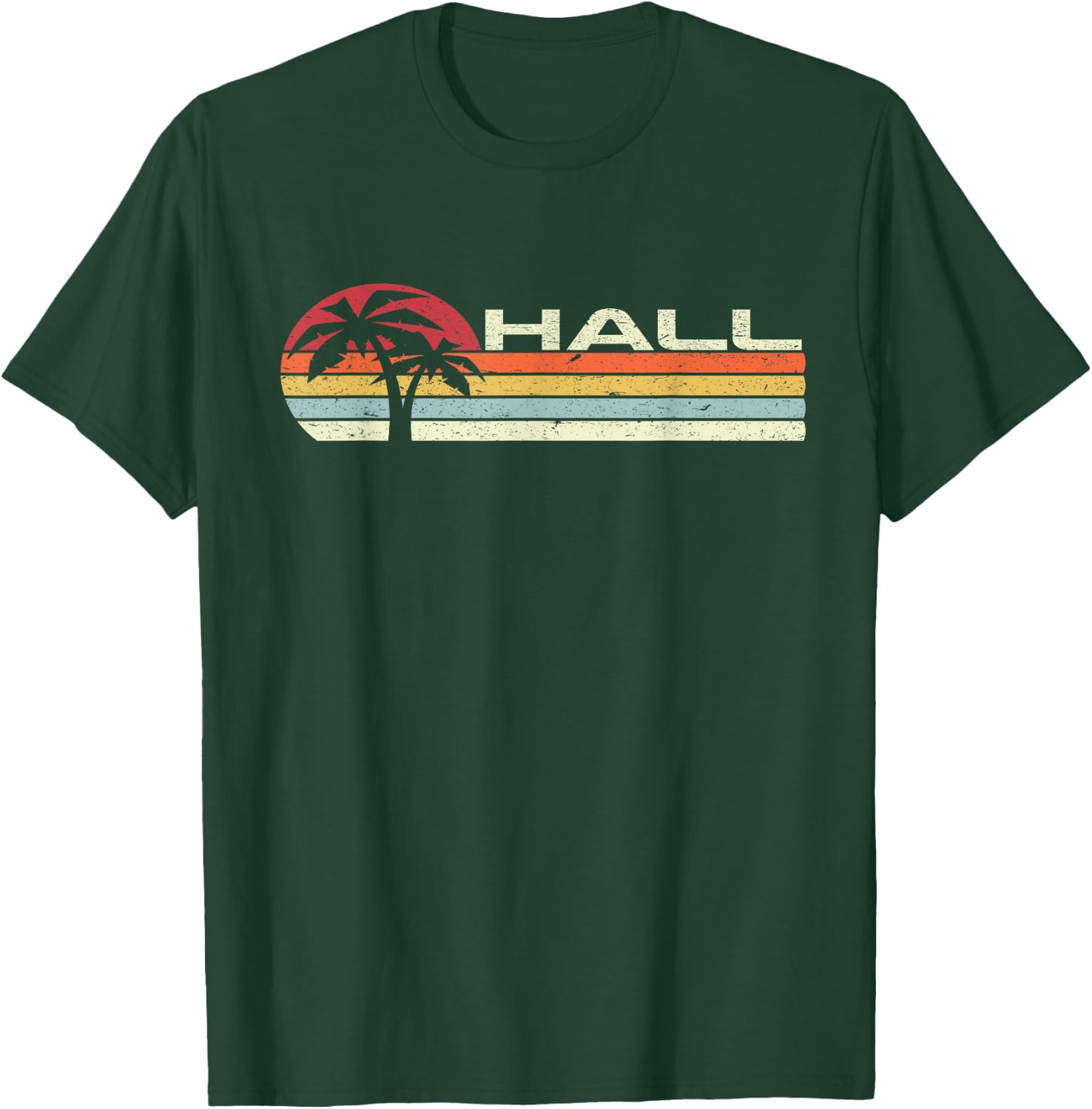 Hall Surname 80s 90s Vintage Sunset with Palm Trees T-Shirt - T-Shirt | Forest