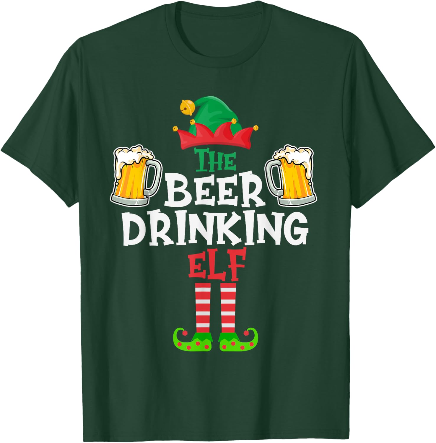 The Beer Drinking Elf, Funny Matching Family Group Christmas T-Shirt - T-Shirt | Forest