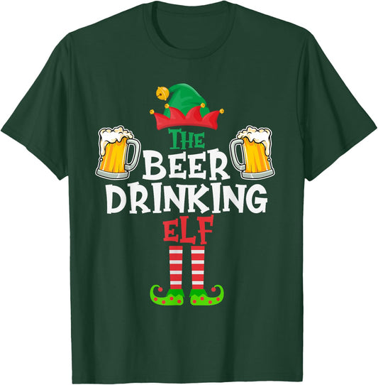 The Beer Drinking Elf, Funny Matching Family Group Christmas T-Shirt - T-Shirt | Forest