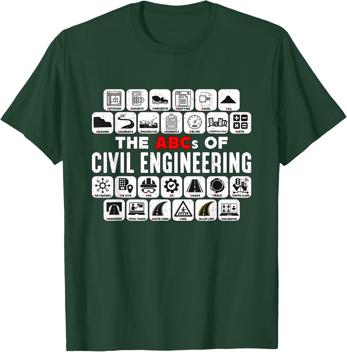 Civil Engineer Designs for Civil Engineers -Adults Black Small The ABCs Of Civil Engineer T-Shirt - T-Shirt | Forest