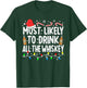 Most Likely To Drink All The Whiskey Funny Christmas T-Shirt - T-Shirt | Forest
