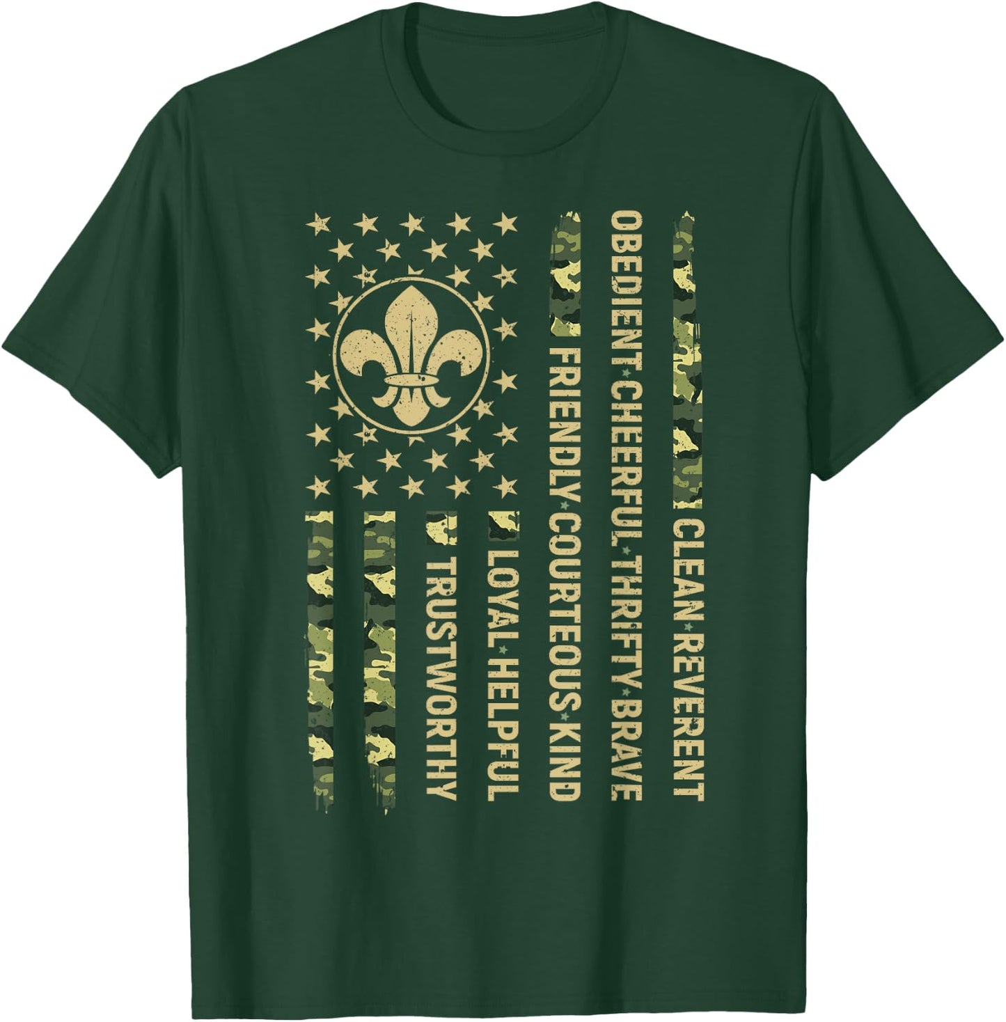 Scout Leader Funny Scout Camping Camo US America Flag T-Shirt - T-Shirt | Forest