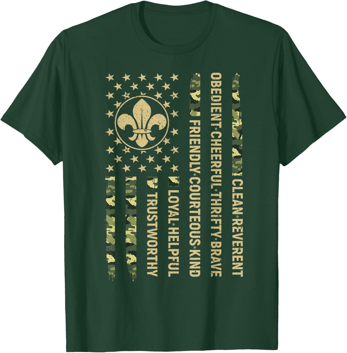 Scout Leader Funny Scout Camping Camo US America Flag T-Shirt - T-Shirt | Forest