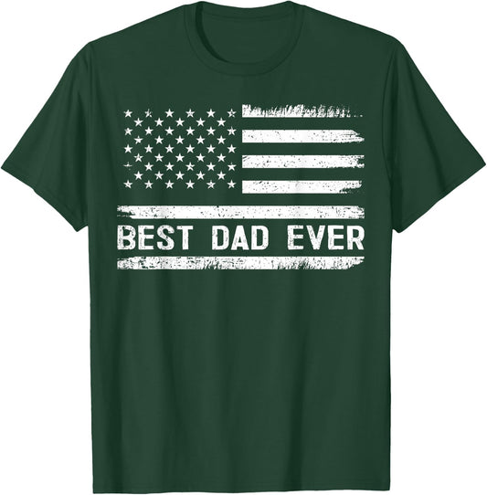 Best Dad Ever with US American Flag Gifts Fathers Day Dad T-Shirt - T-Shirt | Forest