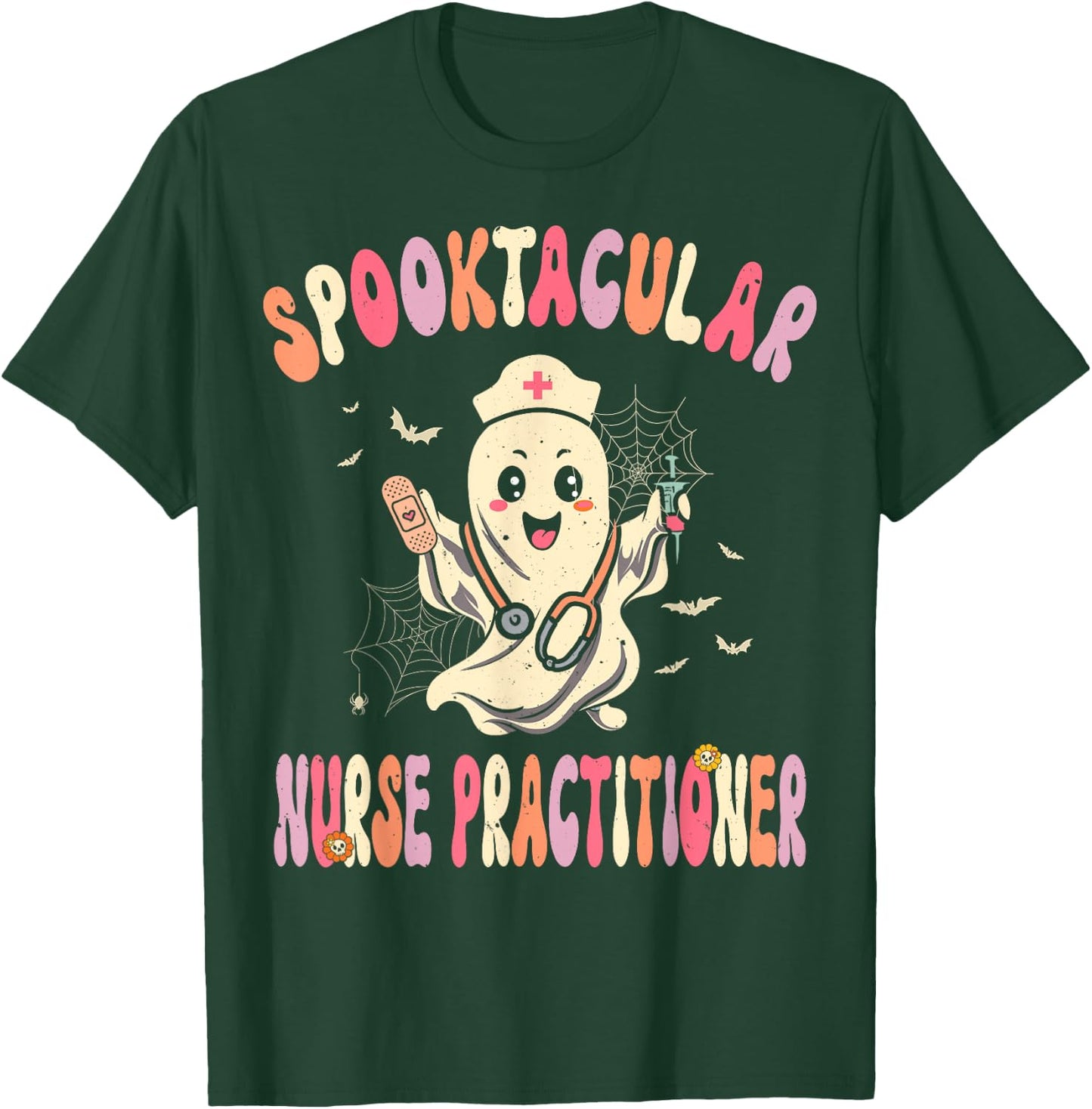 Spooktacular Nurse Practitioner Retro Halloween Ghost Nurse T-Shirt - T-Shirt | Forest