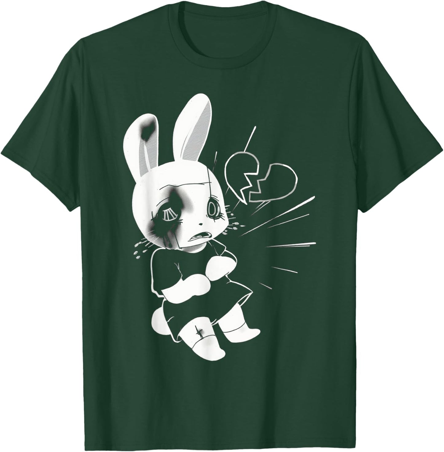 Sad Broken Heart Punk Goth Grunge Anime Bunny Rabbit T-Shirt - T-Shirt | Forest
